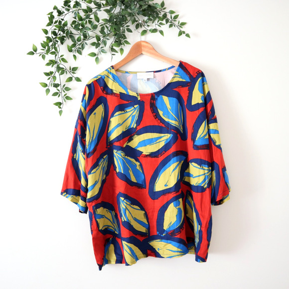 Corey Lynn Calter Blue Green Red 3/4 Sleeve Viscose Top Size Large - Picture 1 of 4